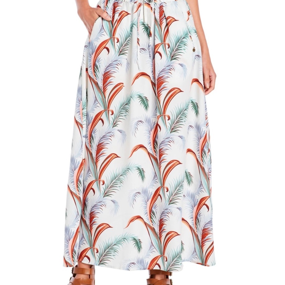 Scotch & Soda White A-Line Skirt with Colorful Leaf Design size small